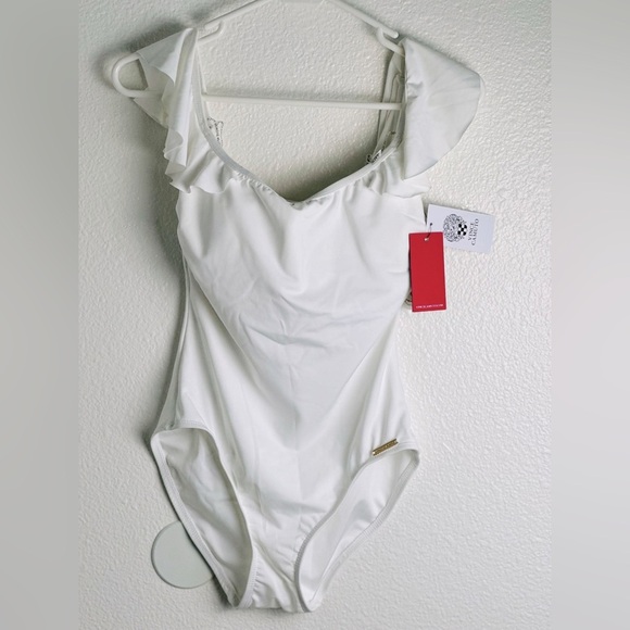Vince Camuto Ruffle Off The Shoulder One Piece Swimsuit Size 6 - Picture 1 of 11